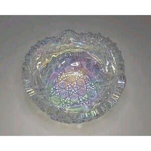 L.E. SMITH  1960s COMET IN THE STARS Clear IRIDESCENT CARNIVAL GLASS BOWL 7.5"